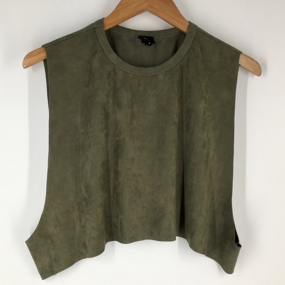 NUDE Olive Green Suede Muscle Crop Top Size Small - Picture 1 of 3